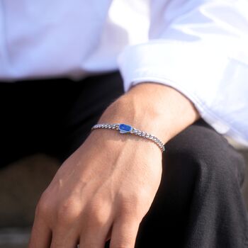Gold Lapis Lazuli Cuban Chain Bracelet For Men, 2 of 9