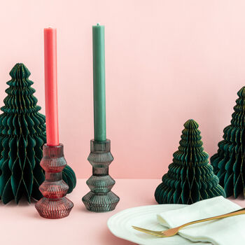 Jewel Toned Ribbed Glass Christmas Candle Stick Holders, 11 of 11