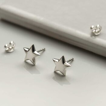 Sterling Silver Polished Star Studs, 5 of 8