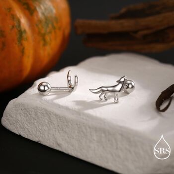 Mismatched Wolf And Moon Screw Back Earrings In Sterling Silver, 3 of 12