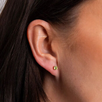 Solid 9ct Gold Peridot August Birthstone Stud Earrings – 4mm, 2 of 6