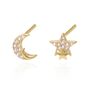 Kandra Double Moon And Star Studs | 18 K Gold Plated, thumbnail 2 of 4