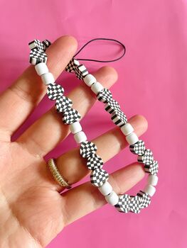 Checkerboard Black And White Mobile Phone Charm Strap, 2 of 4