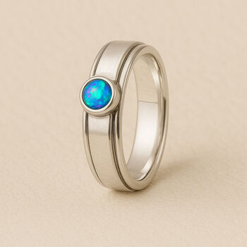 Personalised Sterling Silver Slim Blue Opal Spinner Ring, 4 of 11