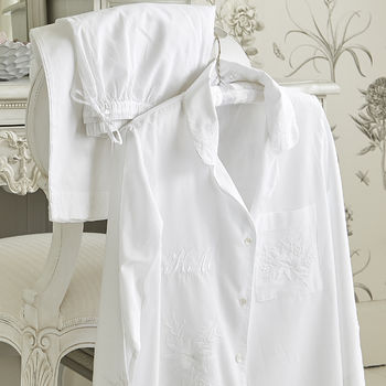 Women's White Cotton Personalised Pyjama Set, 2 of 3