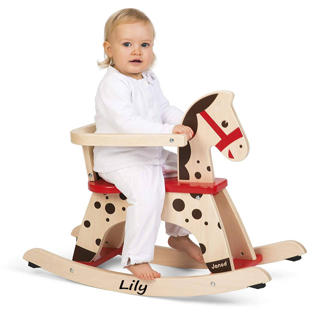 Personalised Natural Wood And Red Rocking Horse