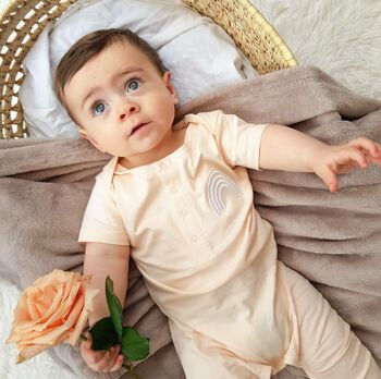 Peach Organic Romper With Embroidery Design, 2 of 2