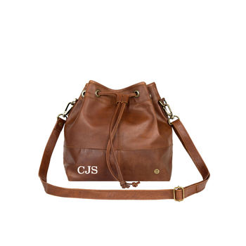 Personalised Leather Bucket Bag Drawstring Handbag, 2 of 9