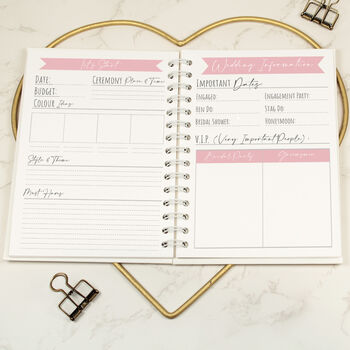 Pink And Gold Marble Wedding Planner Hardback Notebook, 2 of 6