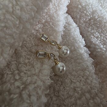 Pearl Drop Bezel Set Moissanite Drop Earrings In 14k Gold Sterling Silver, 3 of 12