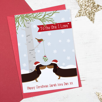 Sausage Dog 'To The One I Love' Personalised Xmas Card, 2 of 4
