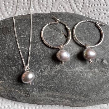 Handmade Grey Pearl Necklace And Earrings, 2 of 4