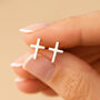 Sterling Silver Cross Stud Earrings, thumbnail 4 of 5