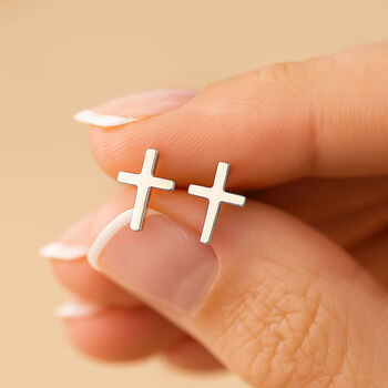 Sterling Silver Cross Stud Earrings, 4 of 5