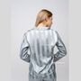 Beige Stripe Satin Women's Silk Sleepwear Pyjama Set, thumbnail 9 of 12