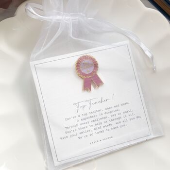 Top Teacher Rosette Enamel Pin | End Of Term Thank You Gift For Teachers And Teaching Assistants, 5 of 10