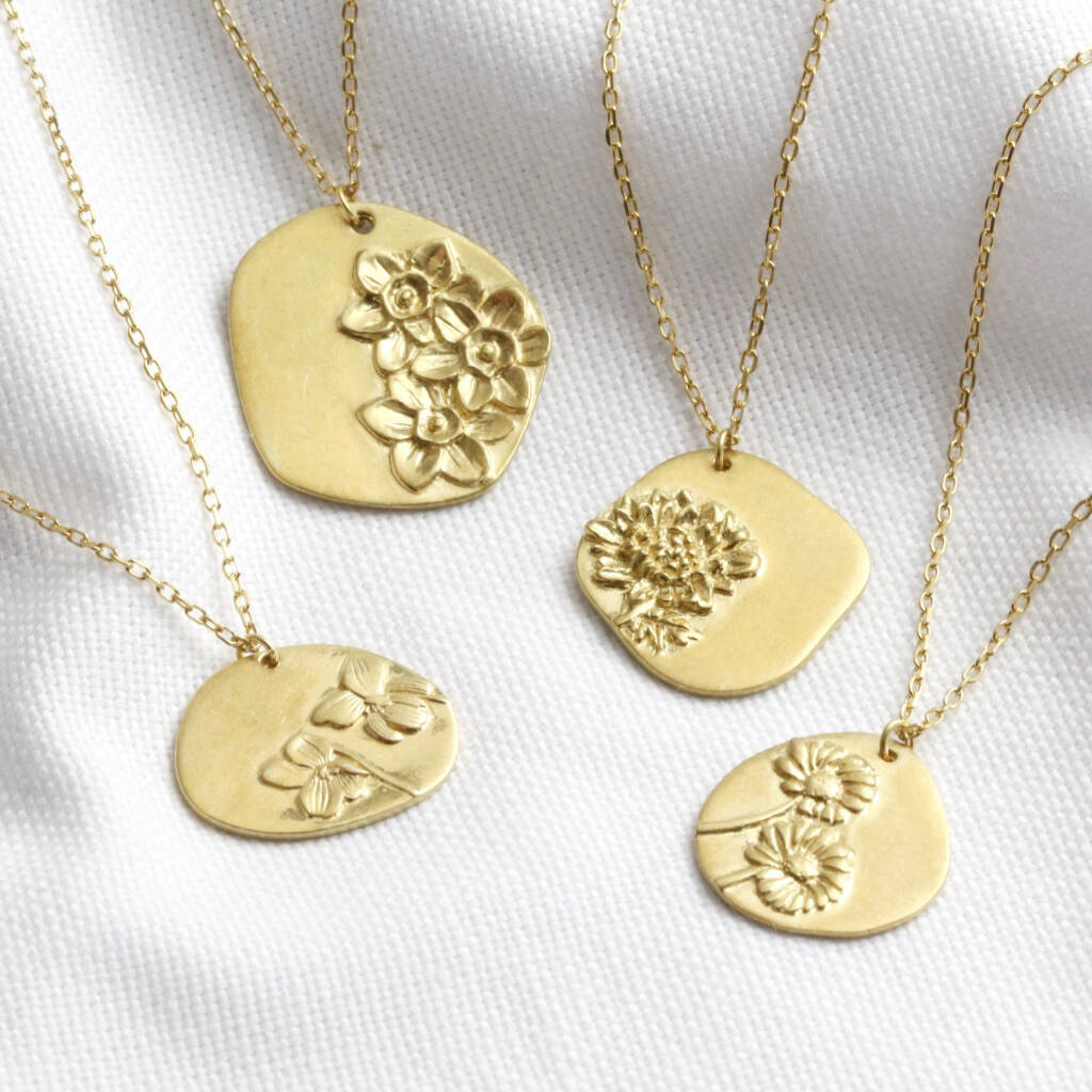 Gold Sterling Silver Cast Birth Flower Necklace By Lisa Angel 