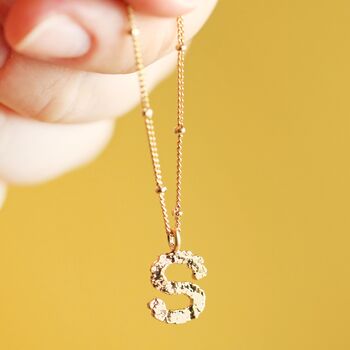 Hammered Initial Charm Necklace In Gold Plating, 9 of 11