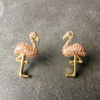 Gold And Pink Gem Flamingo Earrings, 4 of 5