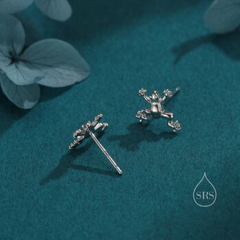 Tiny Frog Stud Earrings In Sterling Silver, 5 of 12