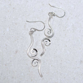 Sterling Silver Reflected Twirl Dangly Earrings, 4 of 7