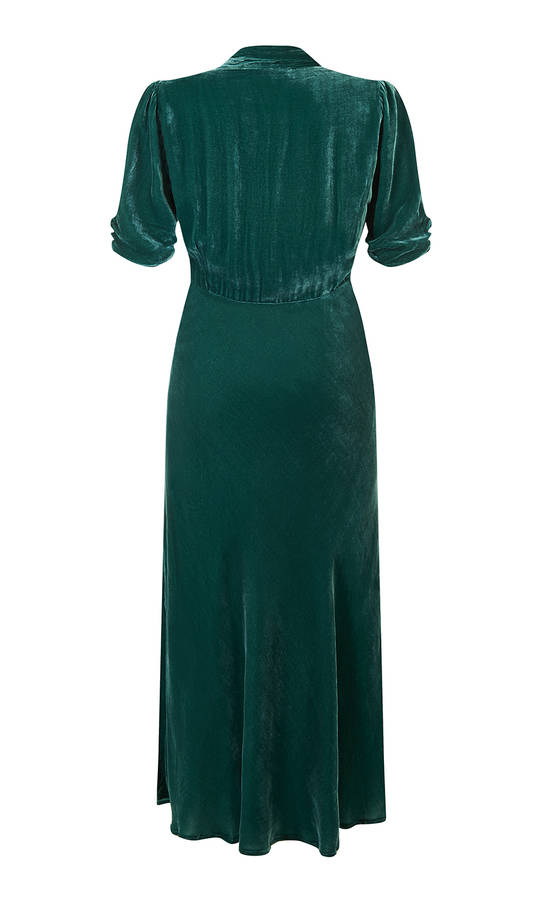 1940s Style Dress In Peacock Silk Velvet By Nancy Mac ...