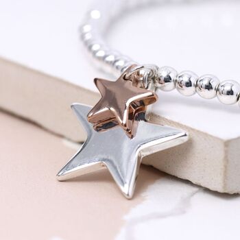 Rose Gold And Silver Plated Double Star Bracelet, 2 of 3