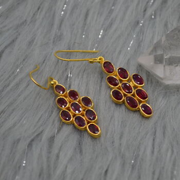 Red Ruby Drop Earrings: Gold Plated Sterling Silver, 4 of 7