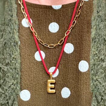 Initial Charm Rope Style Red Cord Long Necklace, 3 of 4