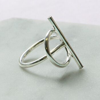 Overlapping T Bar Gold Plated Sterling Silver Ring, 6 of 9