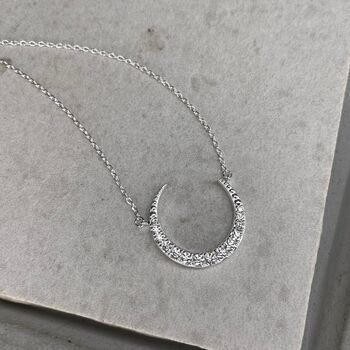 Sterling Silver Sparkly Crescent Moon Necklace, 7 of 8