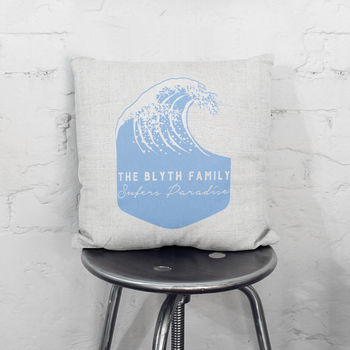 Personalised Wave Cushion Travel Gift For Him Or Her, 2 of 3