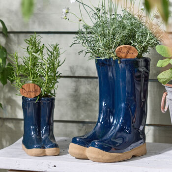 Set Of Two Personalised Blue Welly Planters, 3 of 8