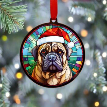 Bull Mastiff In Santa Hat Suncatcher Decoration, 3 of 6