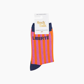 Liberte Stripes Combed Cotton Glitter Socks In Pink/Blue, 4 of 4