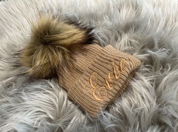 Embroidered Camel Pom Pom Knitted Baby Hat, 6 of 6