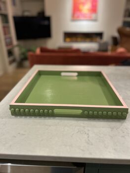 Green Decorative Coffee Table Tray With Pink Edge, 4 of 4