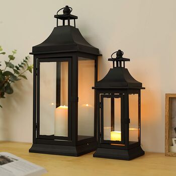 Set Of Two Black Outdoor Candle Lantern, 2 of 6