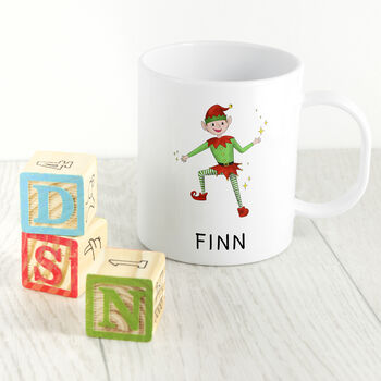 Personalised Playful Elf Christmas Polymer Mug, 6 of 9