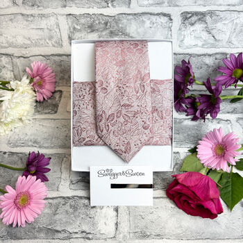 Desert Rose Woodland Leaves Wedding Tie Set, 3 of 6