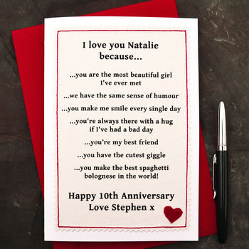 'Love You Because' Personalised Anniversary Card, 2 of 2