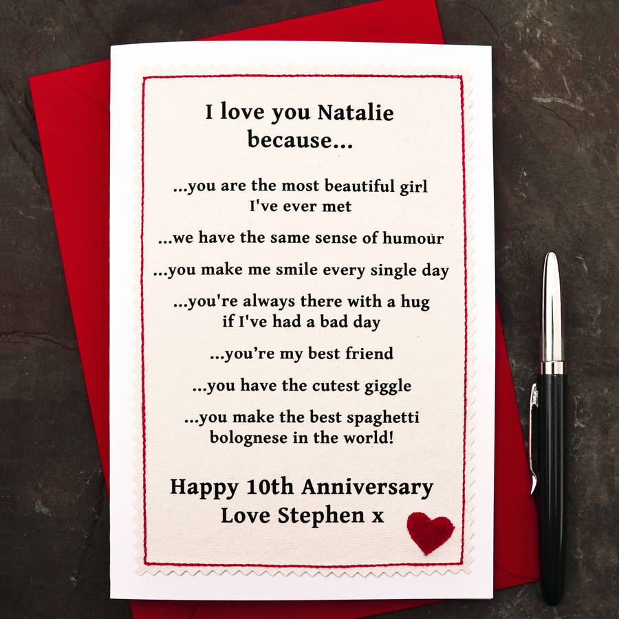  love  you  because personalised anniversary  card  by jenny 