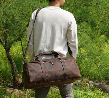 Stitched Detail Genuine Leather Holdall Vintage Look, 2 of 9