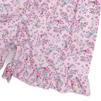 Girls Pink Cosmic Cotton Pyjama Short Set Moon And Star, 7 of 8