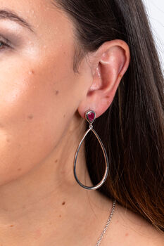 Petal Drop Earrings Pear Cut Ruby 18ct Gold Vermeil, 2 of 6