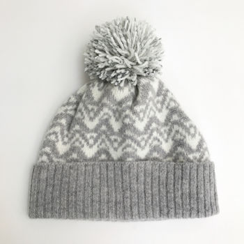 Ladies Lambswool Knitted Bobble Hat Waves Pattern, 3 of 9