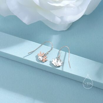Sterling Silver Axolotl Drop Hook Earrings, 5 of 12
