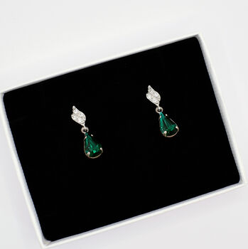 Emerald Green Rhinestone Drop Earrings, 2 of 6
