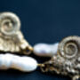 Fossils Earrings In Brass With Baroque Pearls, thumbnail 3 of 5