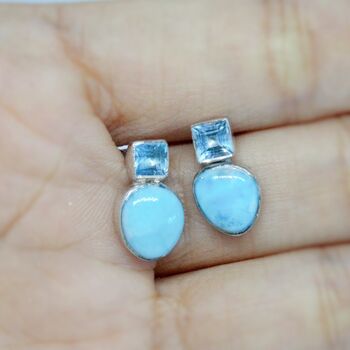 Larimar, Blue Topaz Gold Earrings, 4 of 12